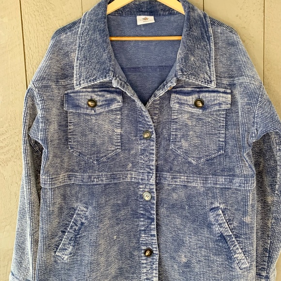 Like Love Navy Blue Corduroy Shacket Jacket - Picture 4 of 10
